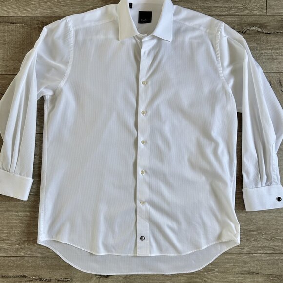 David Donahue French Cuff Self Stripe Tuxedo Dress Shirt Classic Fit 16.5 32/33 - Picture 1 of 15